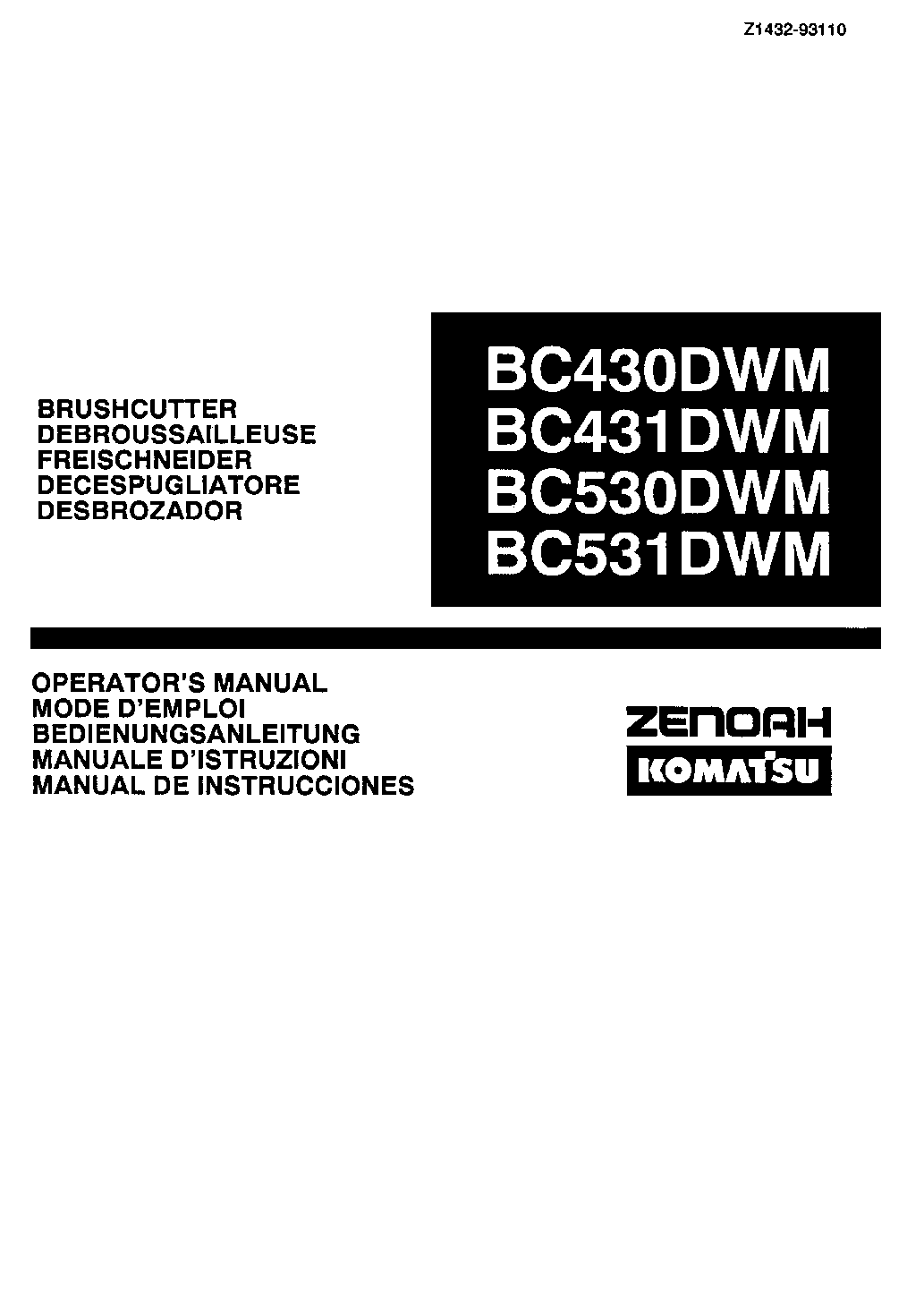 Zenoah BC530DWM, BC430DWM, BC431DWM, BC531DWM User Manual