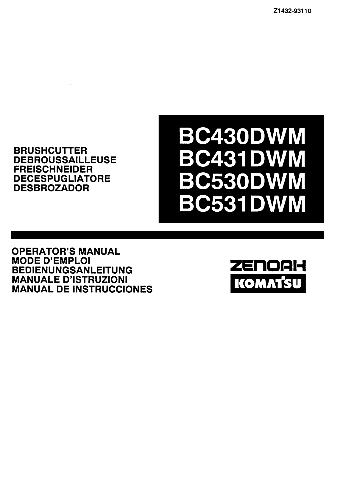 Zenoah BC530DWM, BC430DWM, BC431DWM, BC531DWM User Manual