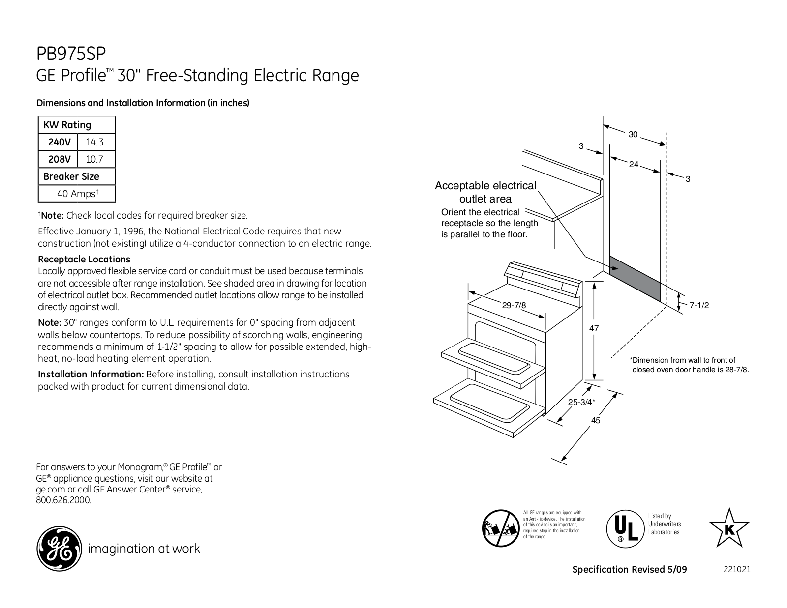 General Electric PB975SPSS User Manual