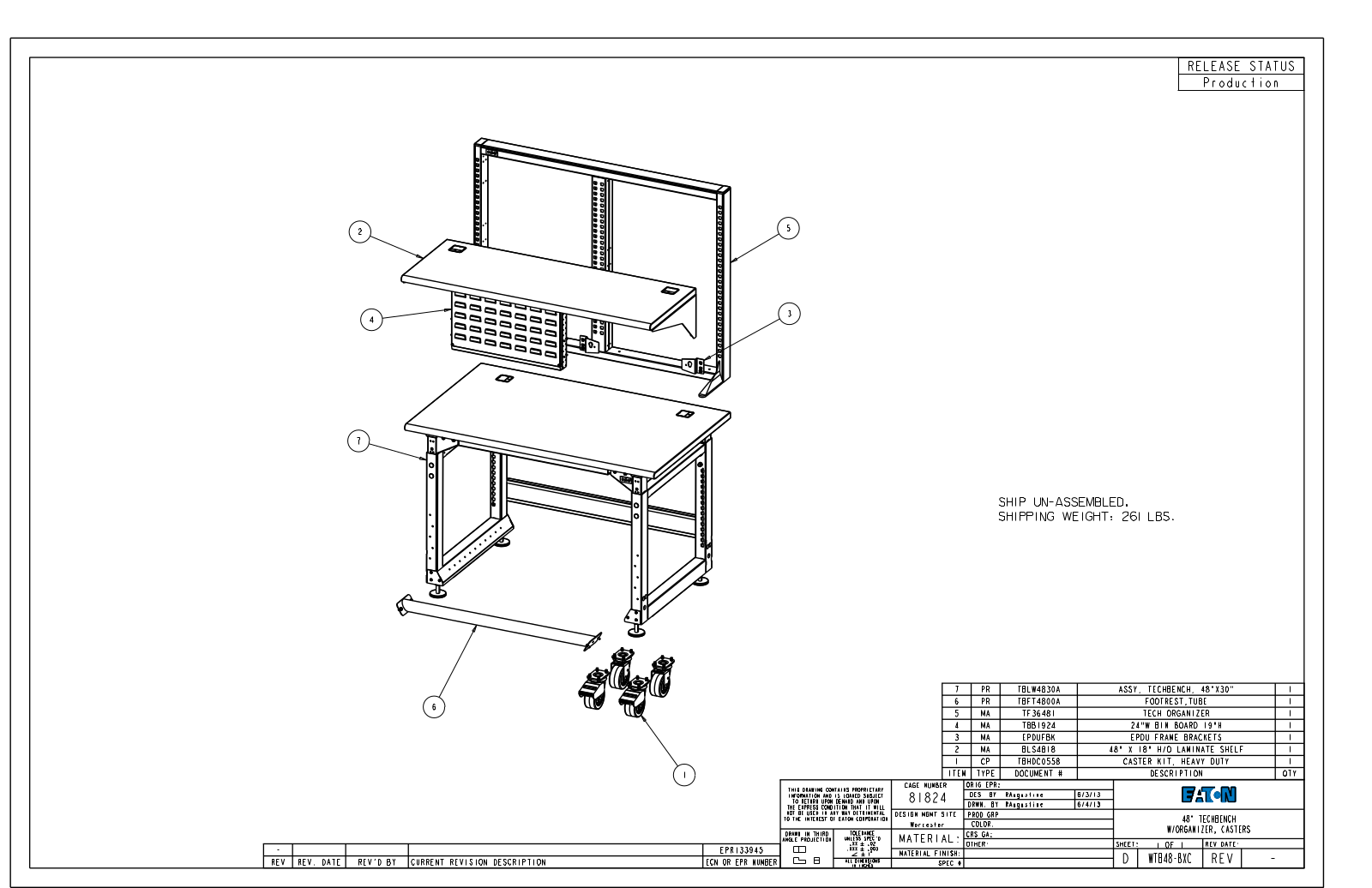 Eaton Benches By Wright Line WTB48-BXC Dimensional Sheet