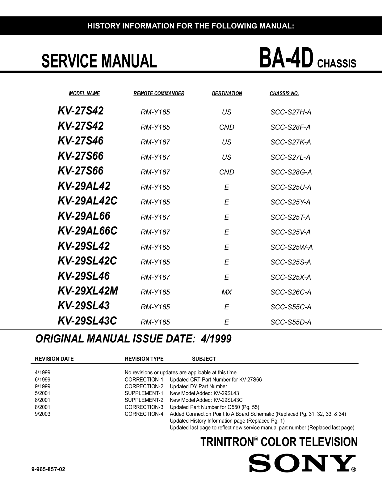 SONY KV-27S42, KV-27S46, KV-27S66, KV-29AL42, KV-29AL42C Service Manual