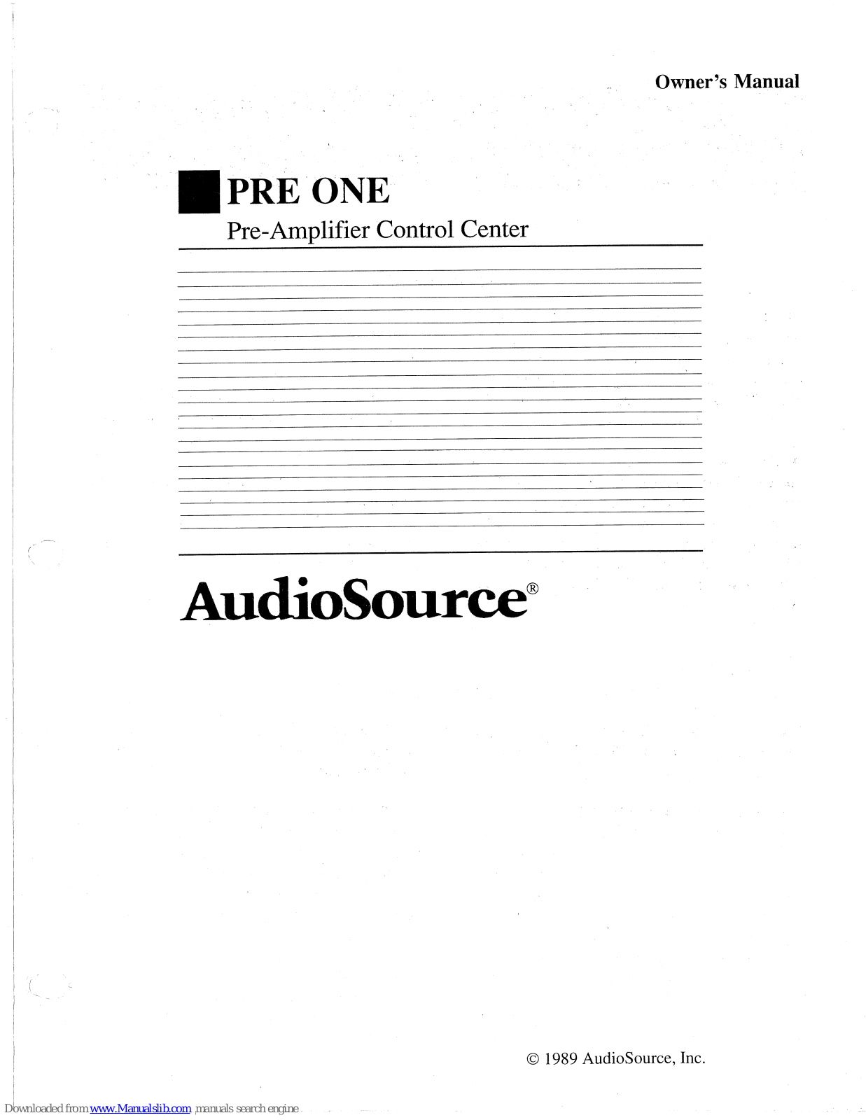 AudioSource Pre One Owner's Manual