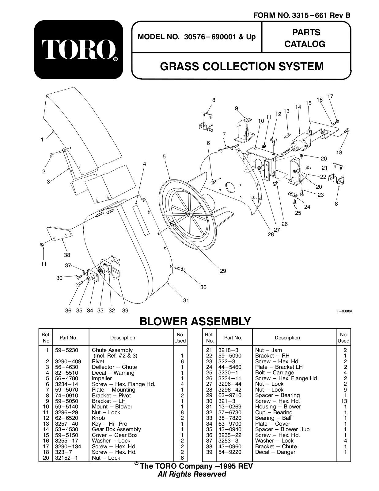 Toro 30576 Parts Catalogue