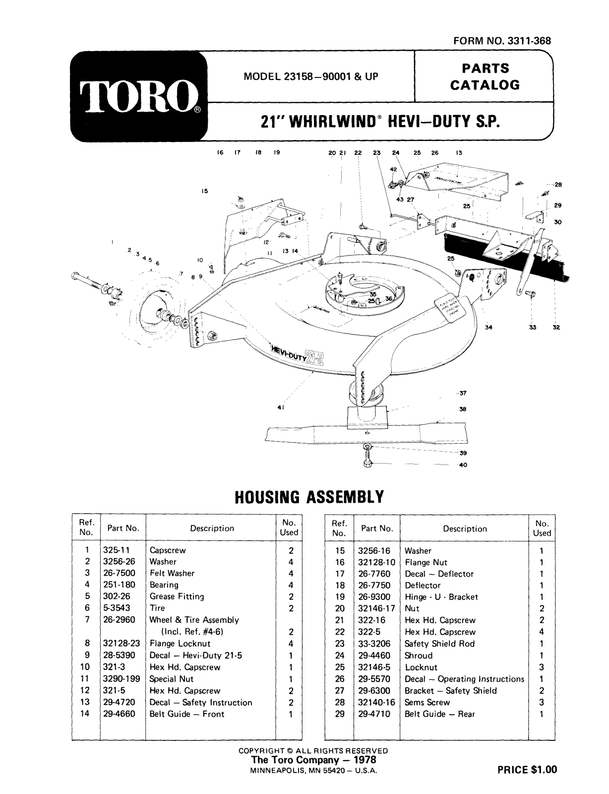 Toro 23158 Parts Catalogue