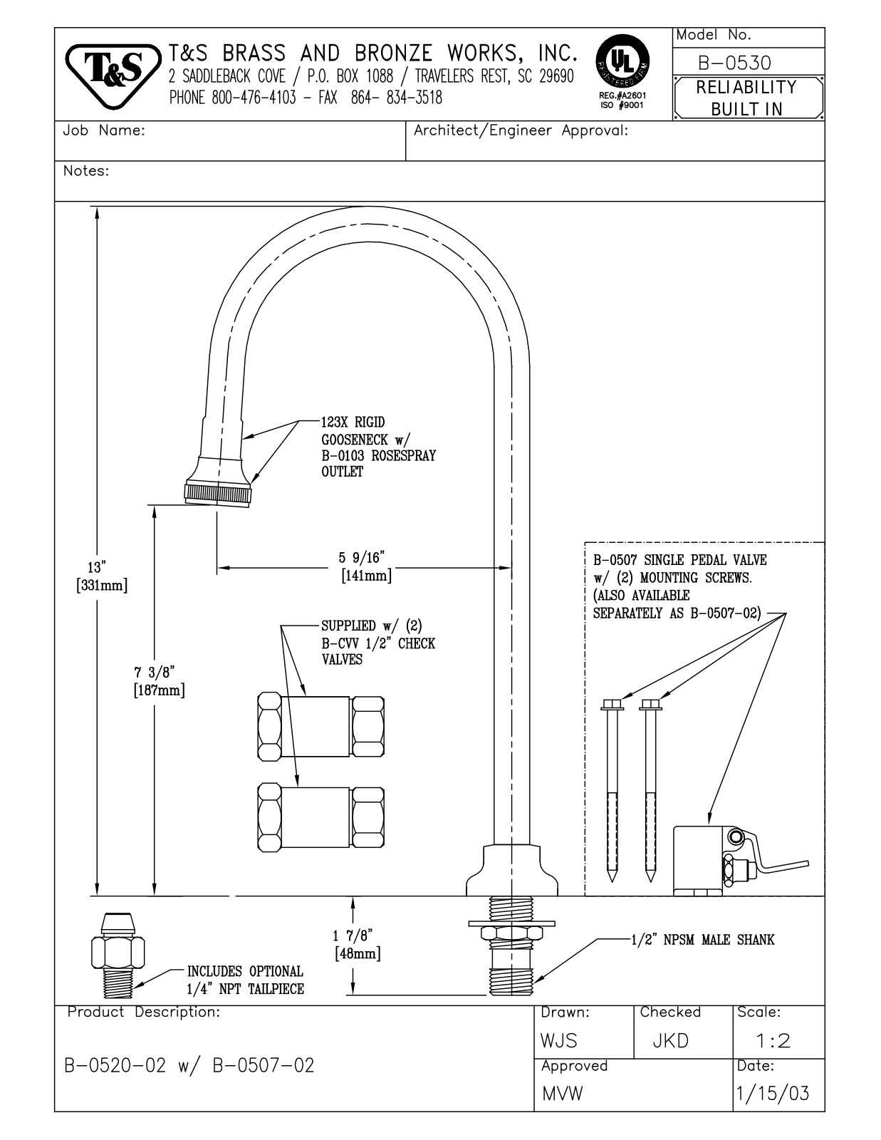 T&S Brass B-0530 User Manual