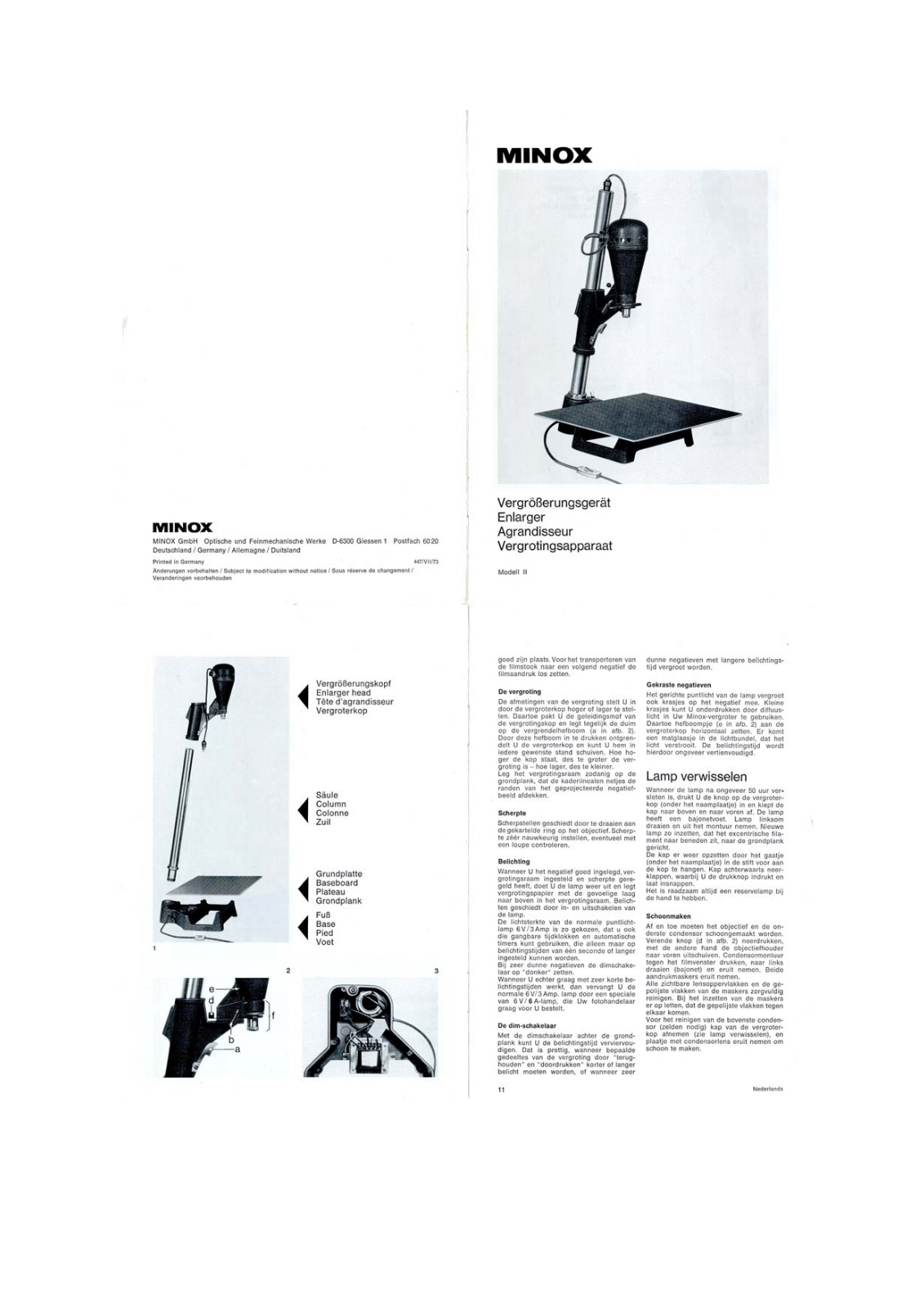 MINOX 8x11 Enlarger User Manual