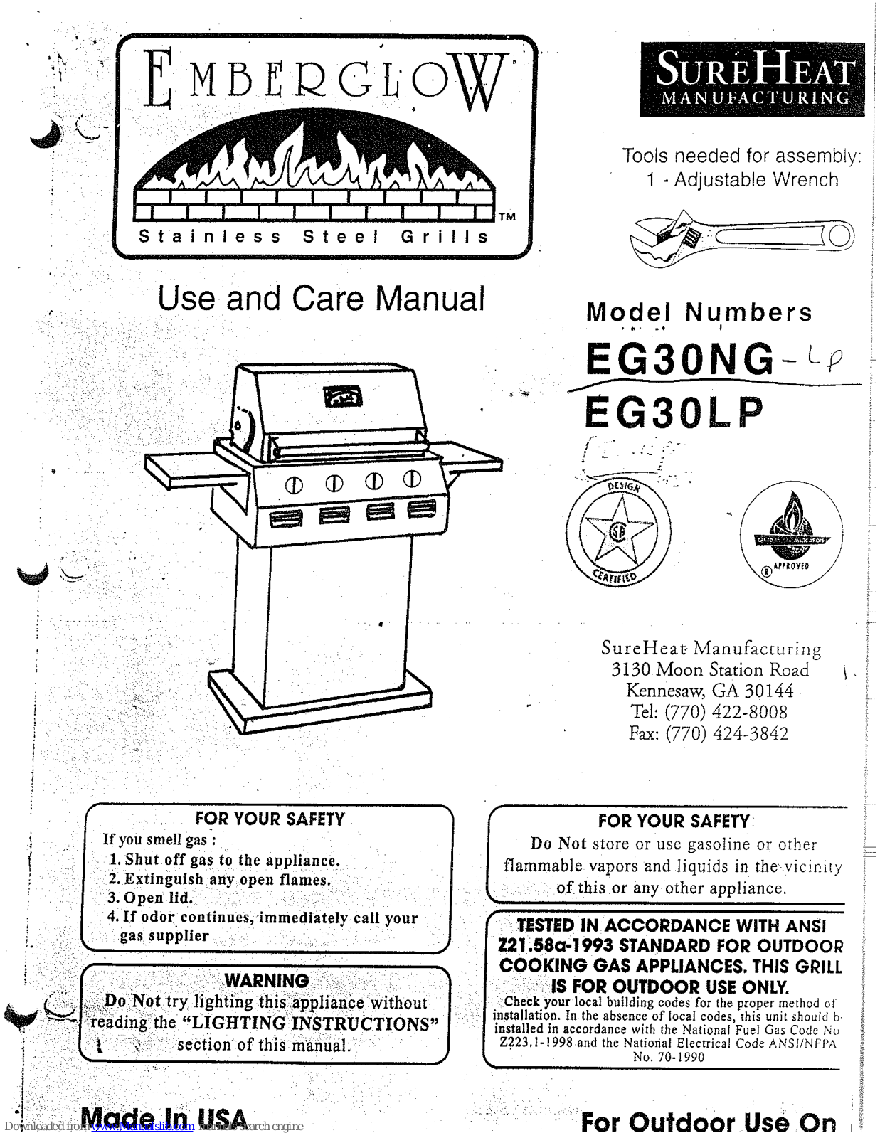 EmberGlow EG30NG, EG30LP Use And Care Manual