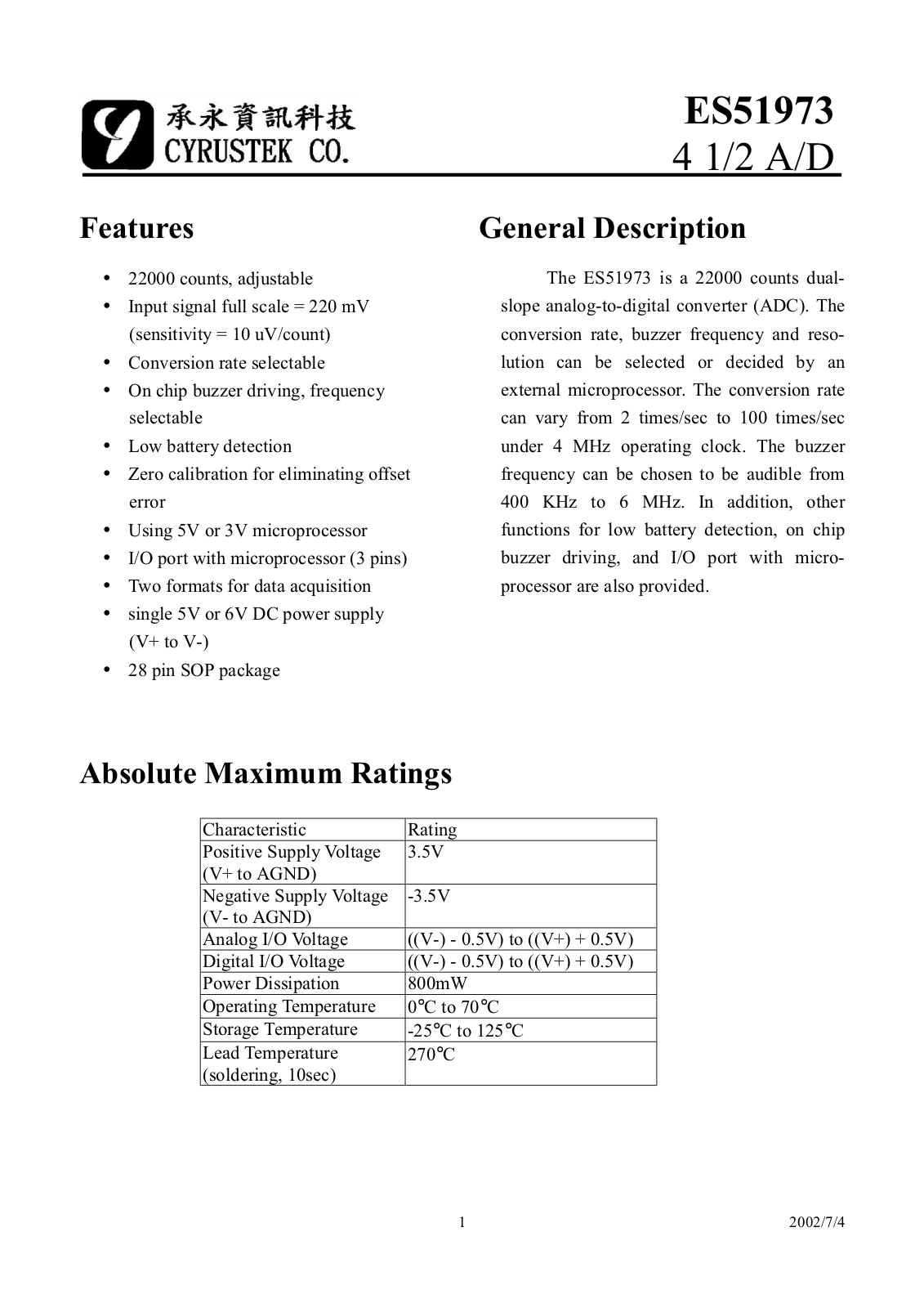 Datasheet ES51973 Datasheet (CYRTK) - ManualMachine.com