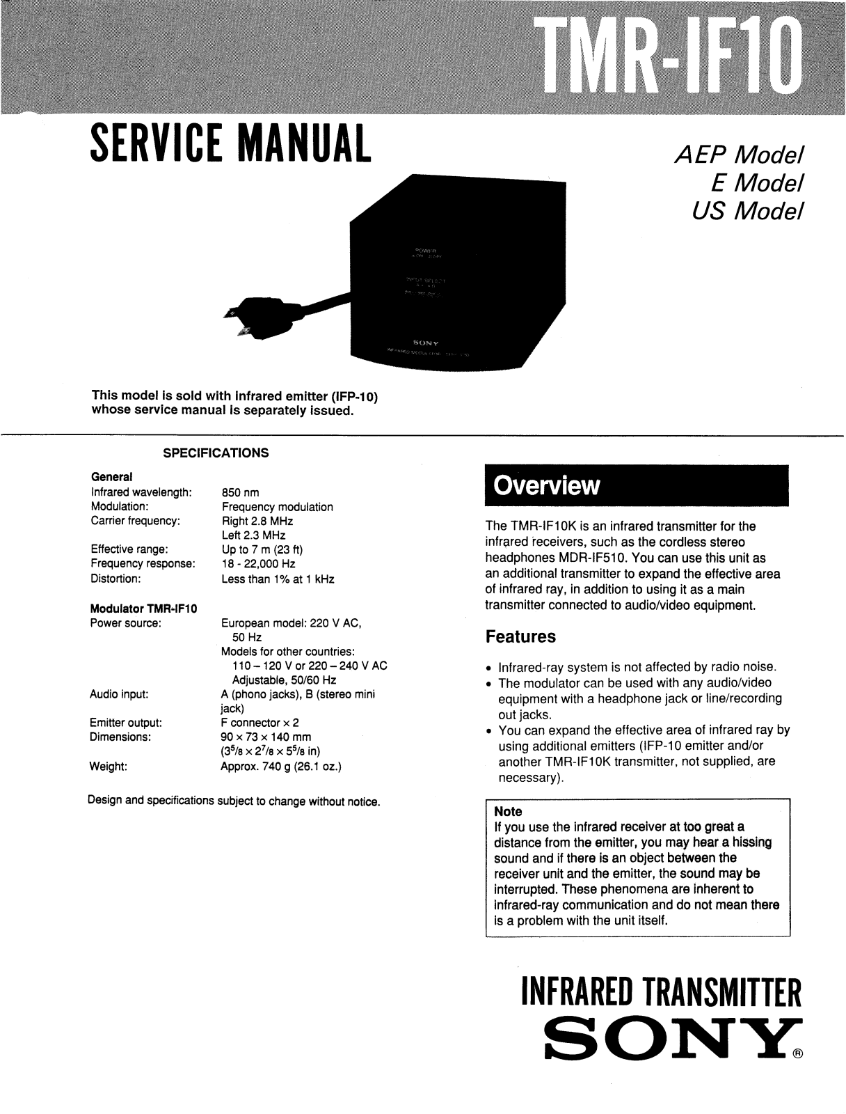 Sony TMRIF-10 Service manual