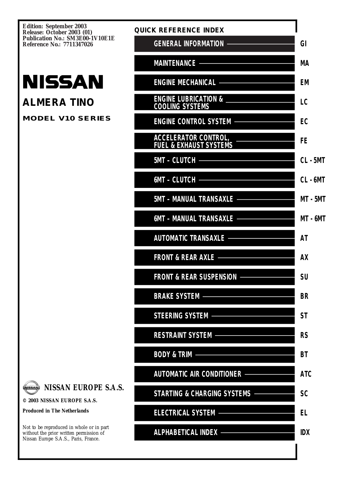 Nissan Almera Tino 2003 User Manual