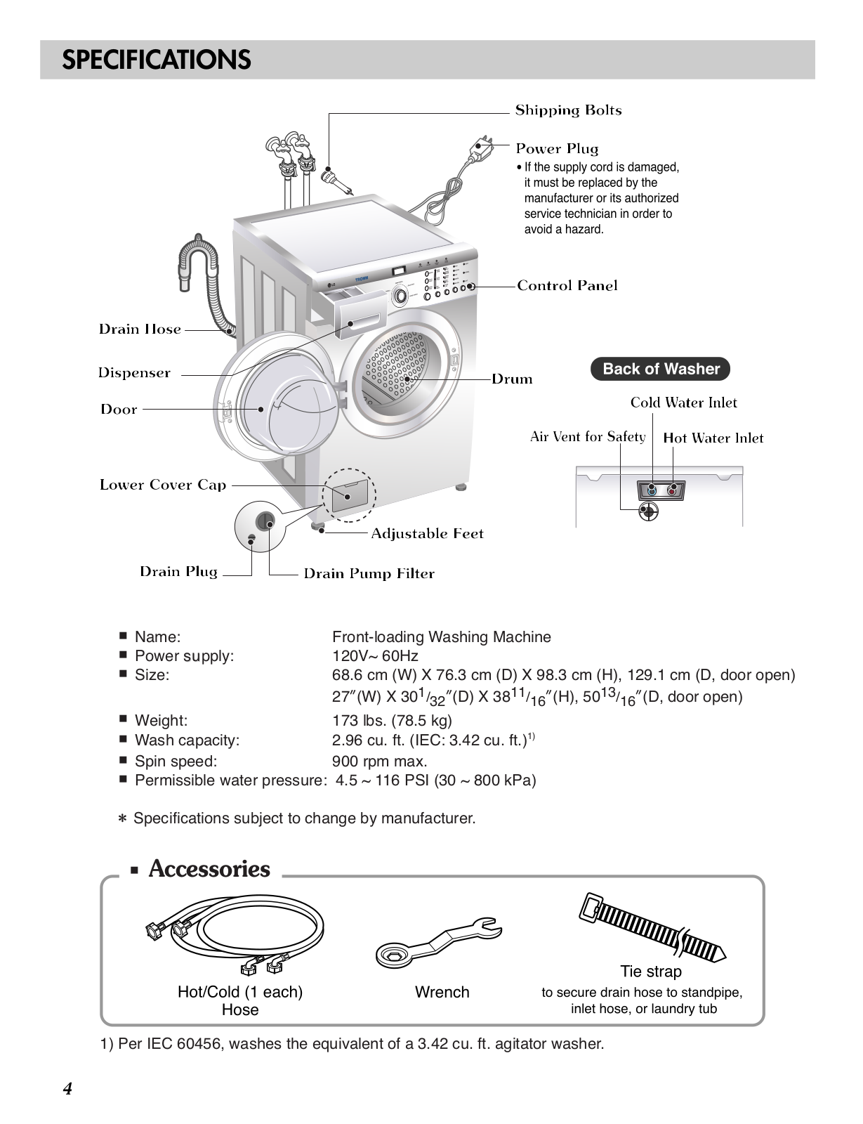 Espec WM1812 SPECIFICATIONS