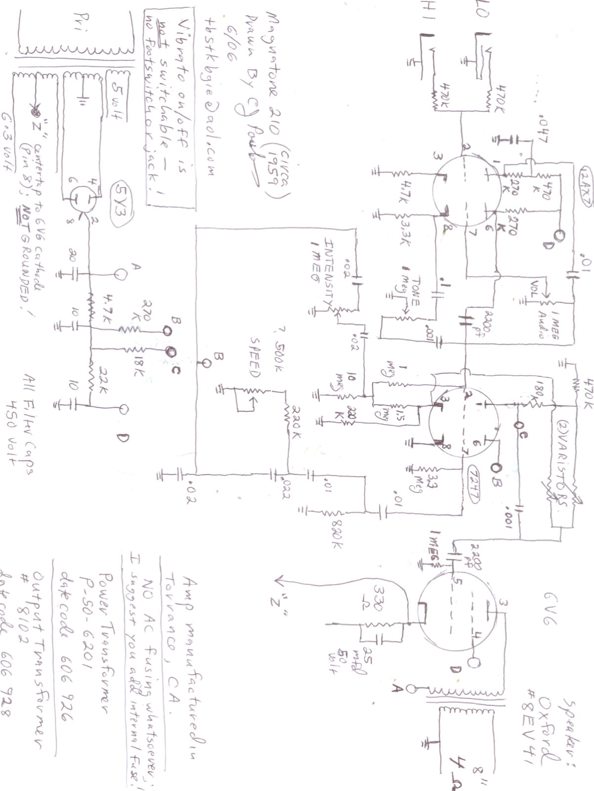 Magnatone 210 schematic