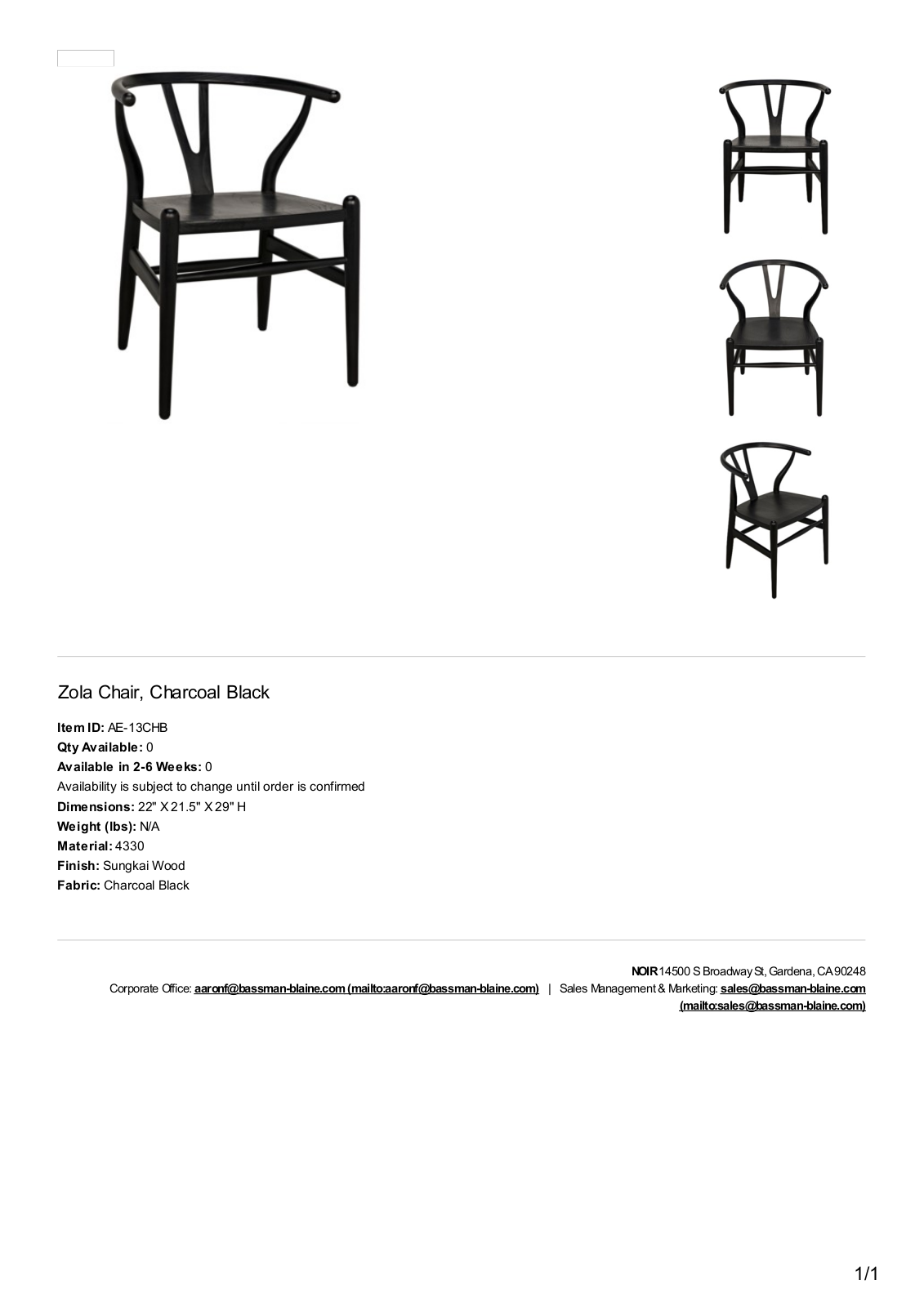 Noir W001722483 Specifications - ManualMachine.com