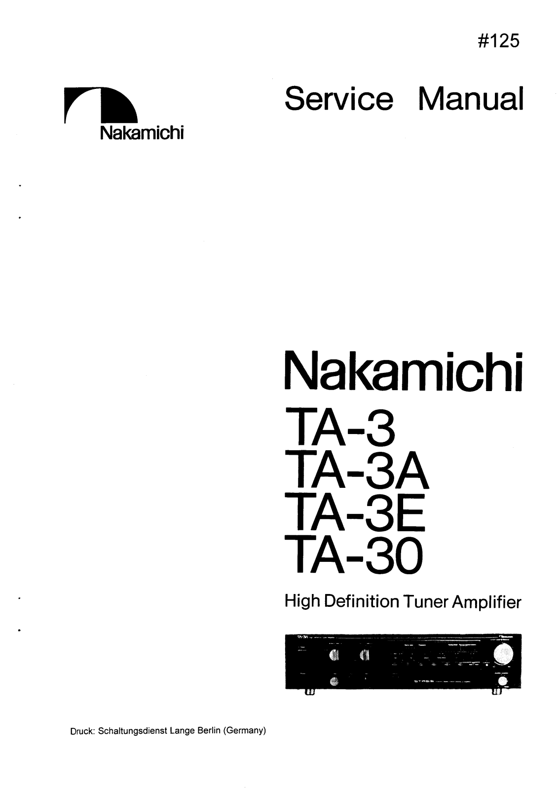 Nakamichi TA-3, TA-3A, TA-3E, TA-30 Service Manual