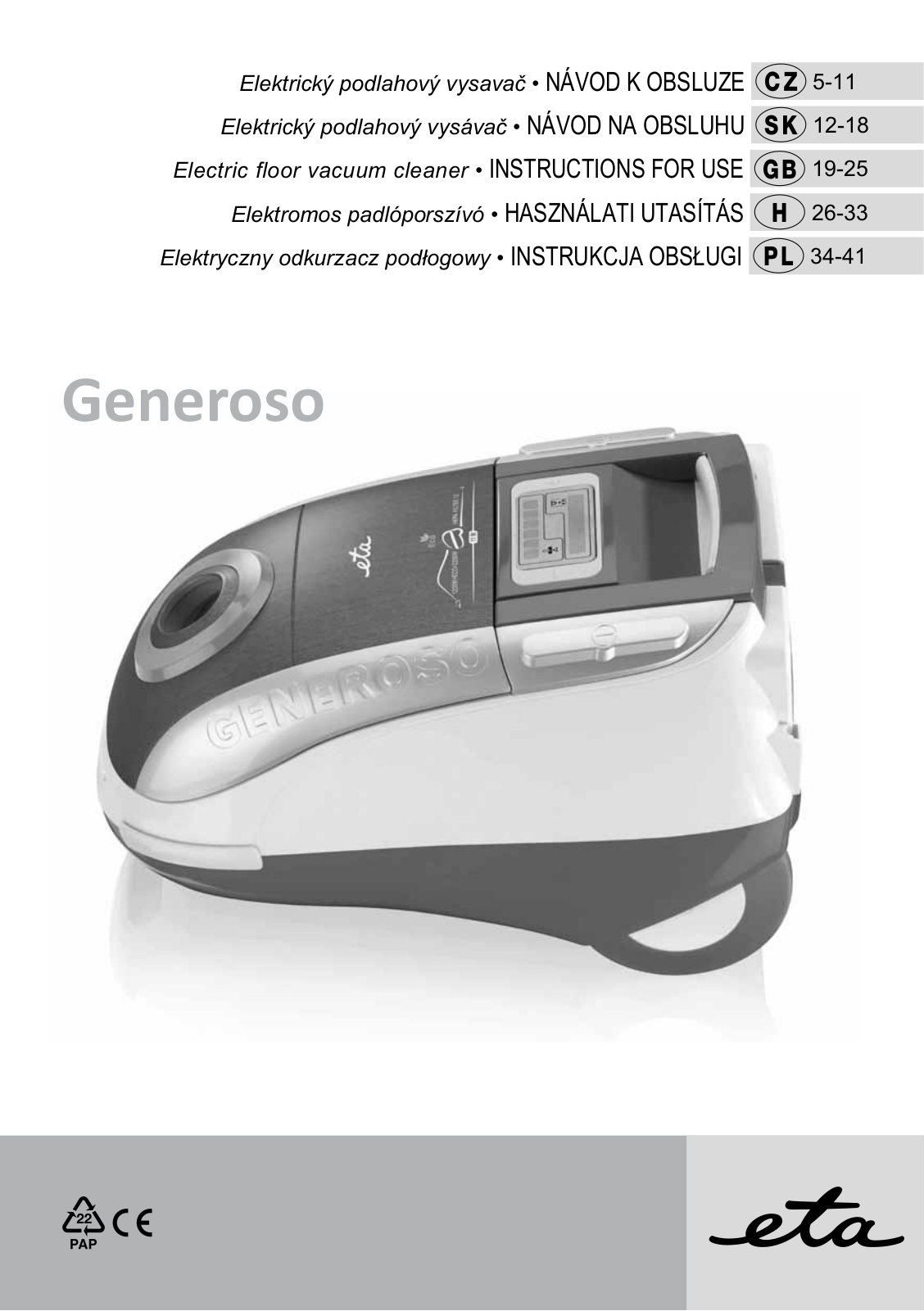 Eta Generoso, 1452, 3452 User Manual