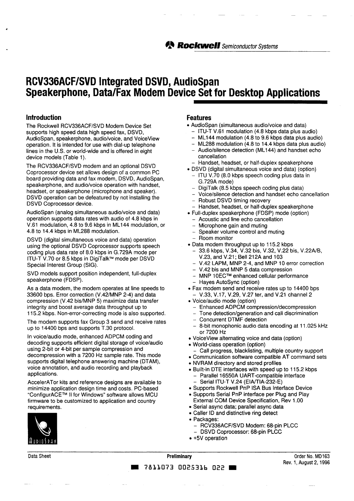 ROCKWELL RC336ACF, RC336ACFW, RCV336ACF, RCV336ACF-SVD, RCV336ACFW Datasheet