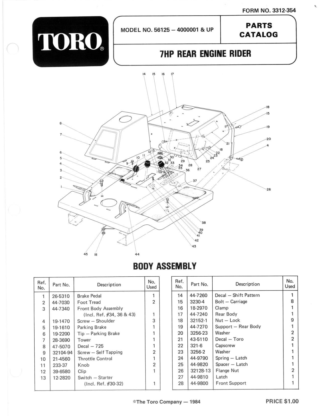 Toro 56125 Parts Catalogue