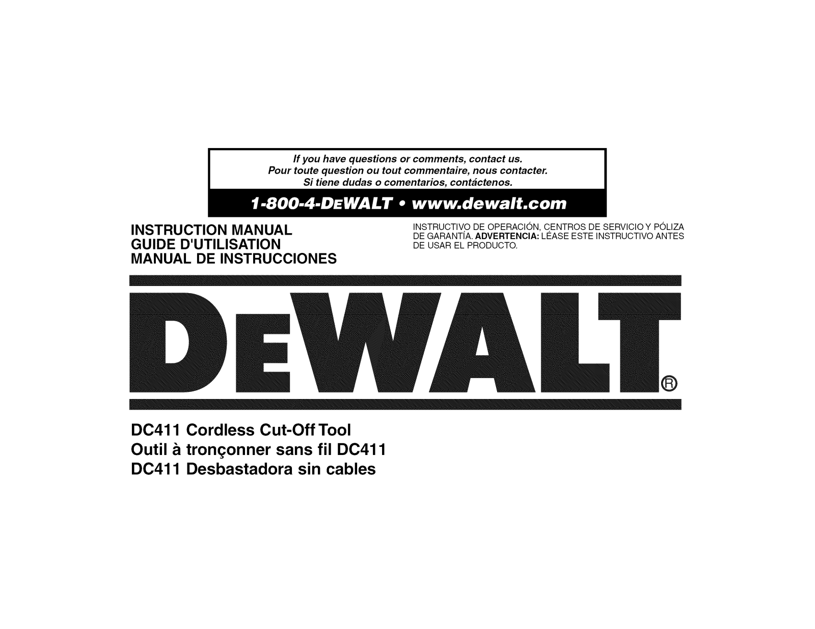 DeWalt DC411KA TYPE1, DC411B TYPE1 Owner’s Manual