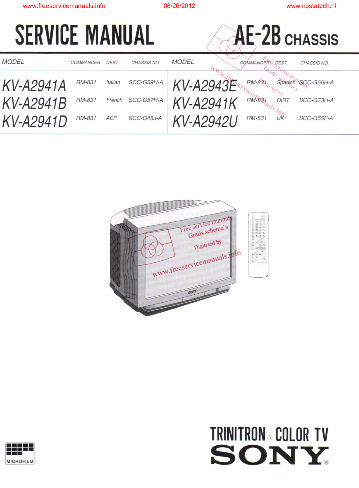 Sony KV-A2941A, KV-A2941B, KV-A2942U, KV-A2941D, KV-A2943E Service Manual