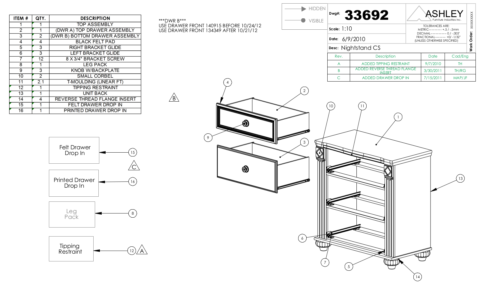 Ashley B34793 Part List