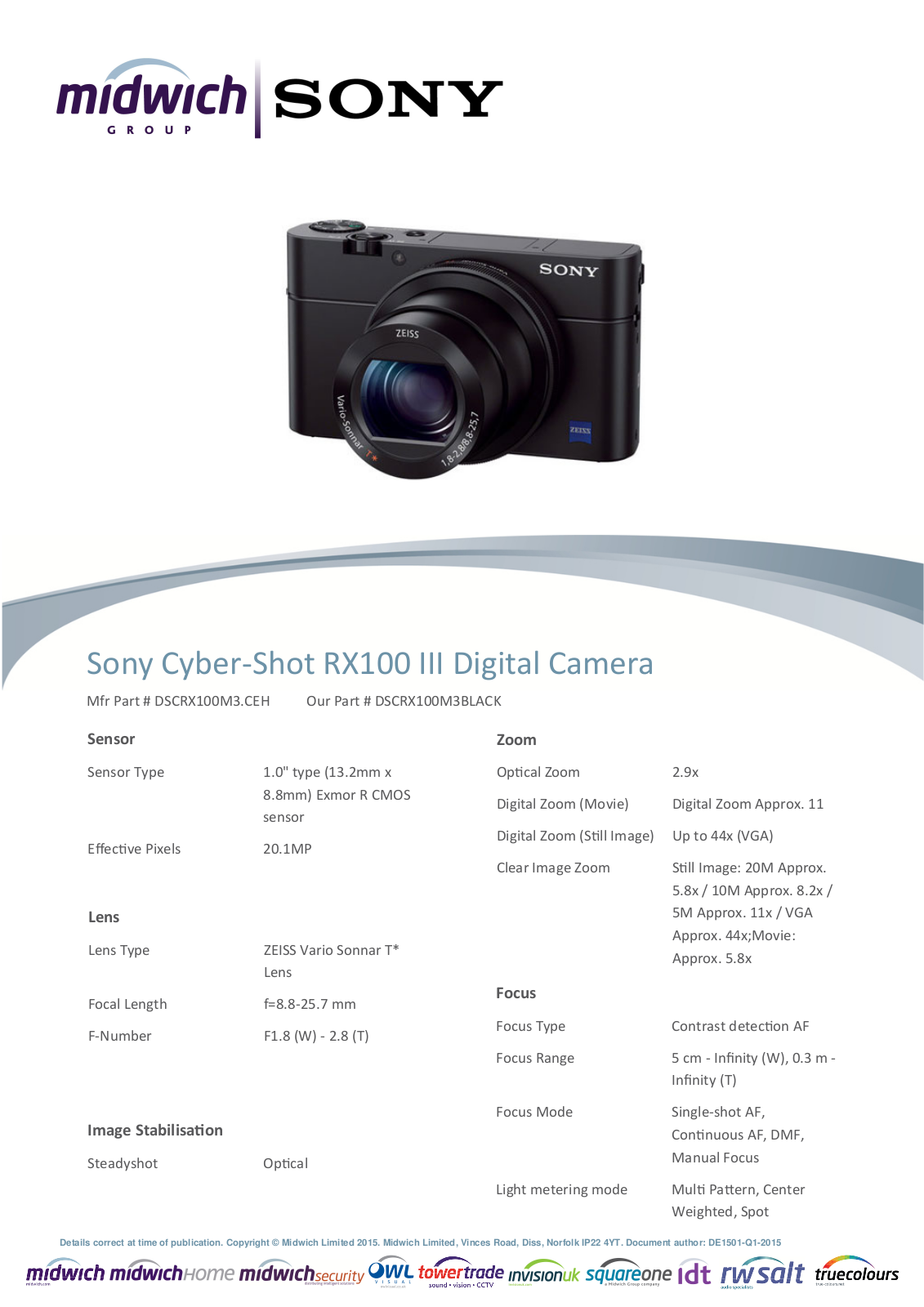 Sony DSCRX100M3.CEH Datasheet