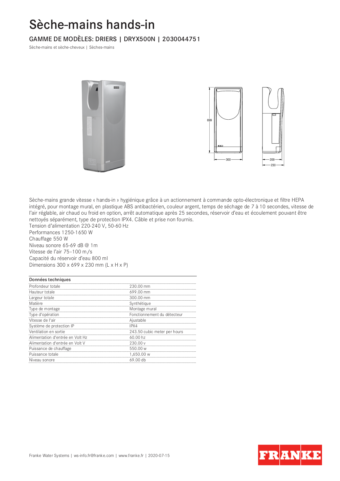 Franke DRYX500N Specification - ManualMachine.com