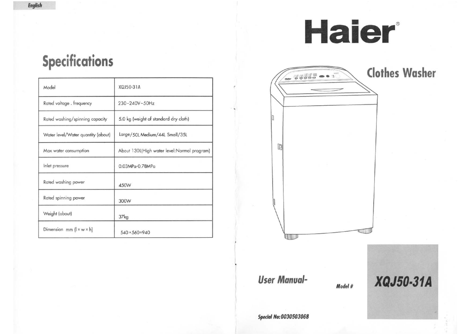 Haier XQJ50-31A User Manual