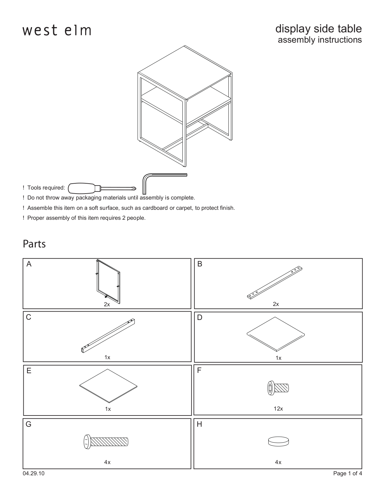 West Elm Display Side Table Assembly Instruction