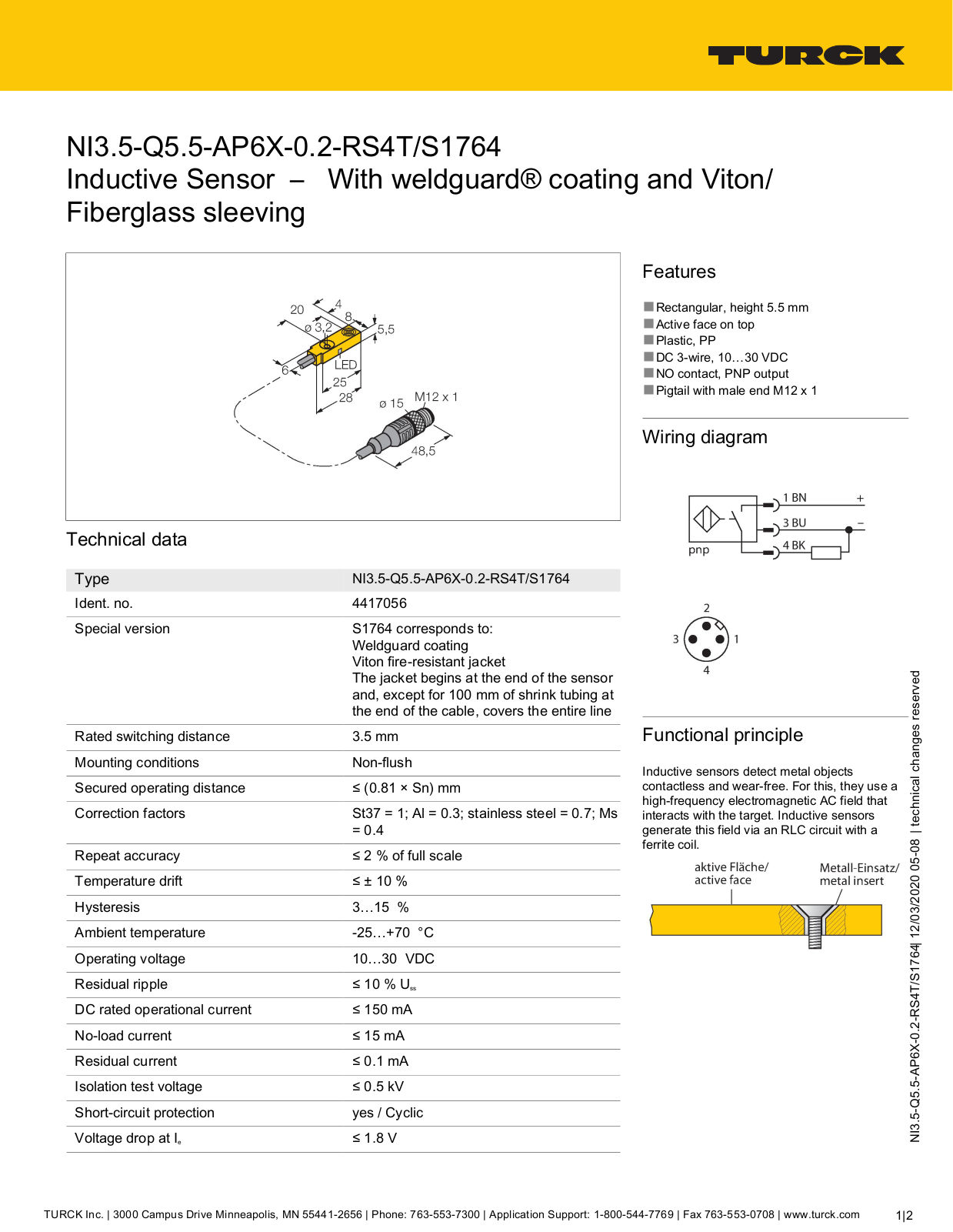 TURCK NI3.5-Q5.5-AP6X-0.2-RS4T/S1764 Technical data