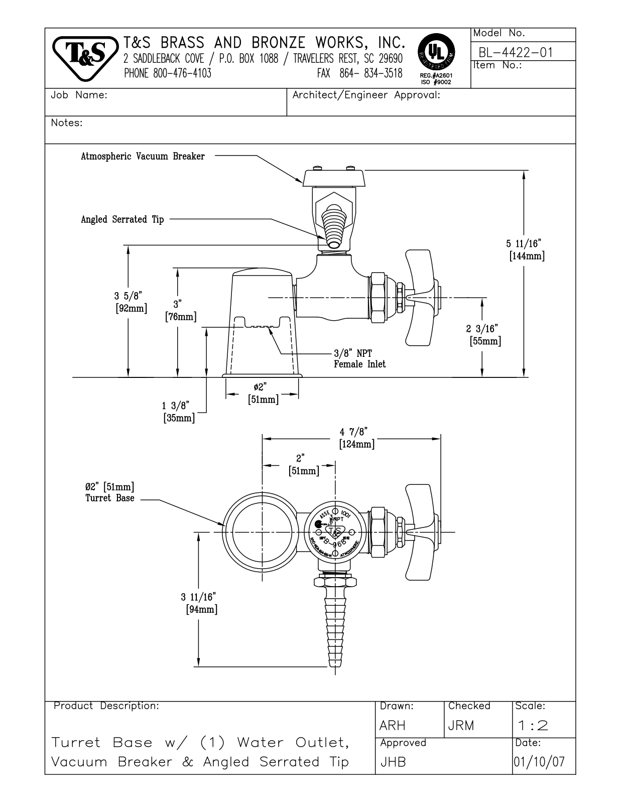 T & S Brass & Bronze Works BL-4422-01 General Manual