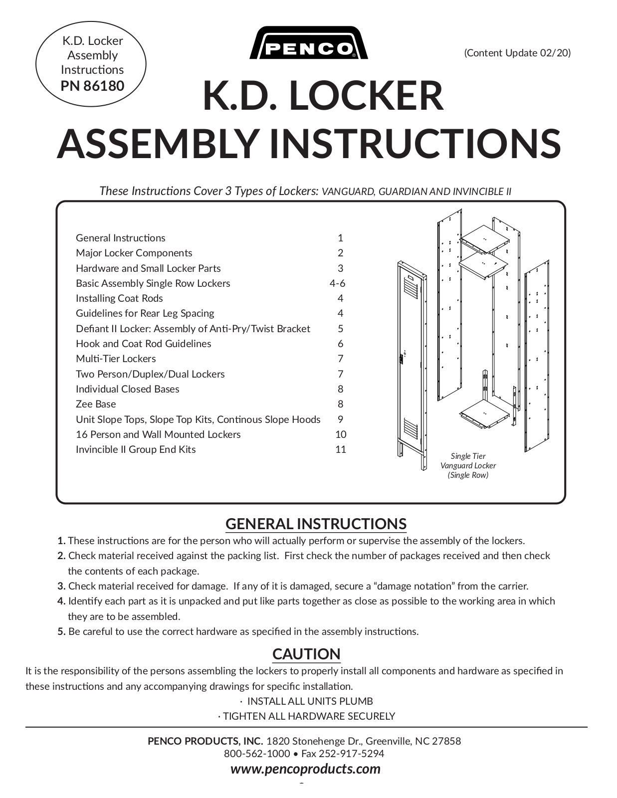 Penco 602118-V-812, 6319V-1-028KD User Manual