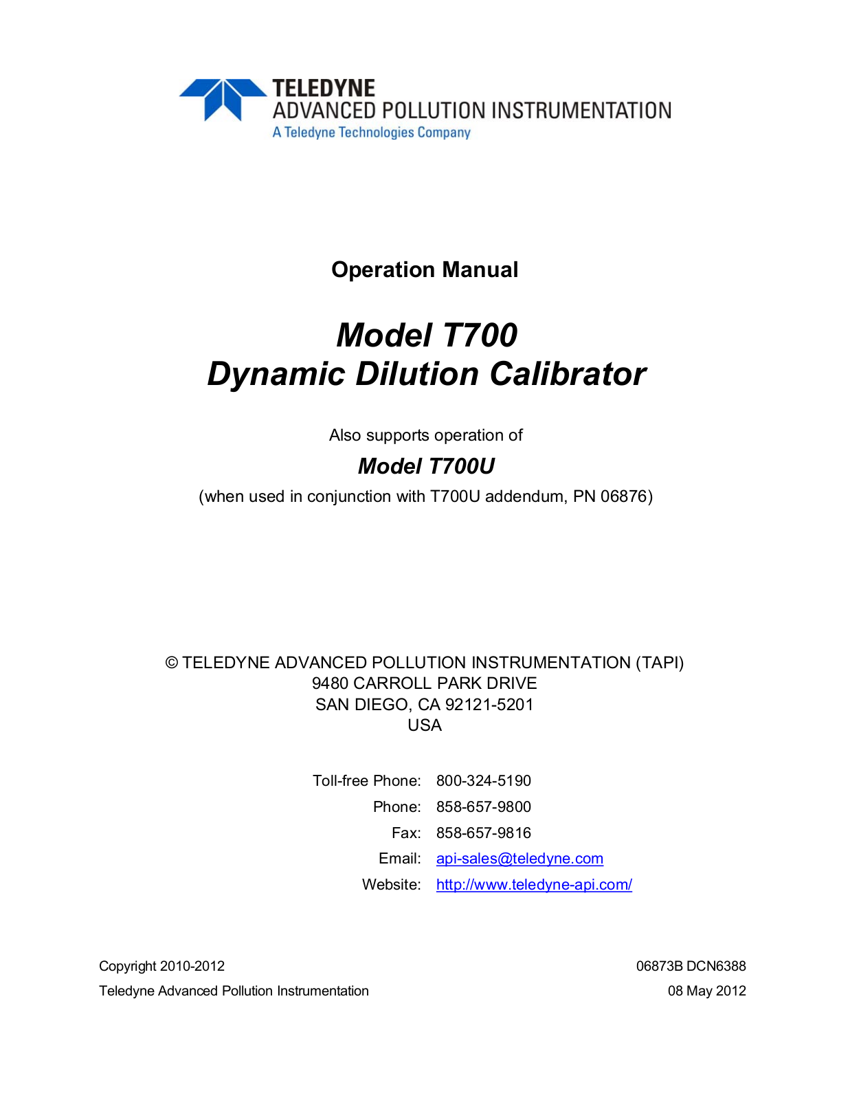 Teledyne T700 User Manual