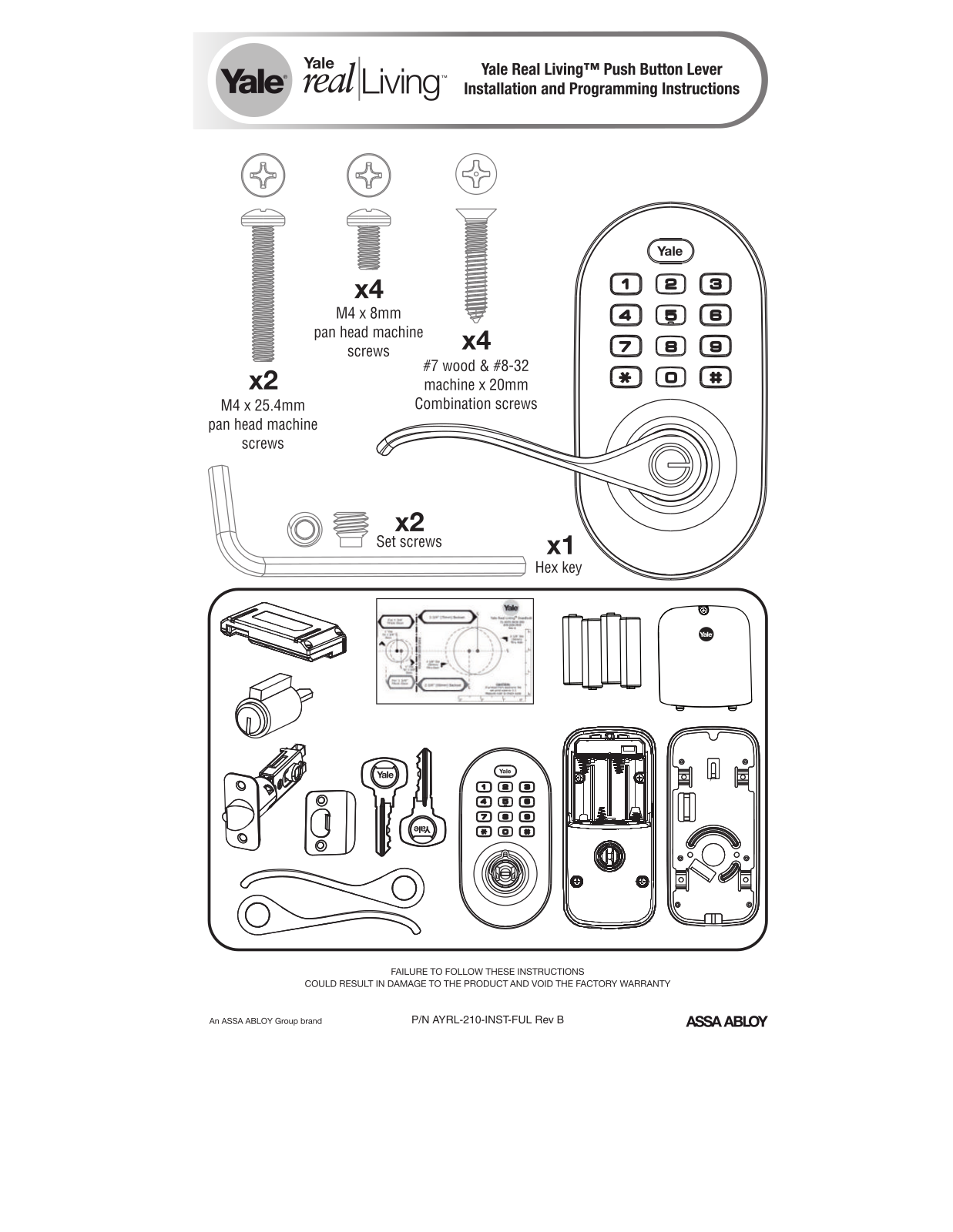 Yale YRL210NR0BP, YRL210NR605, YRL210NR619 User Manual