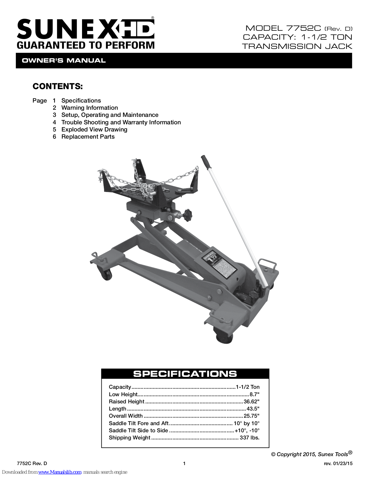 Sunex HD 7752C Owner's Manual