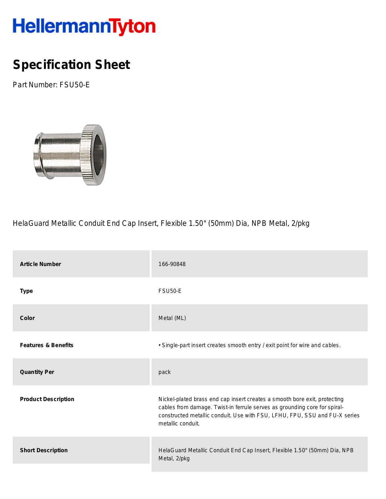 HellermannTyton FSU50-E Specification Sheet