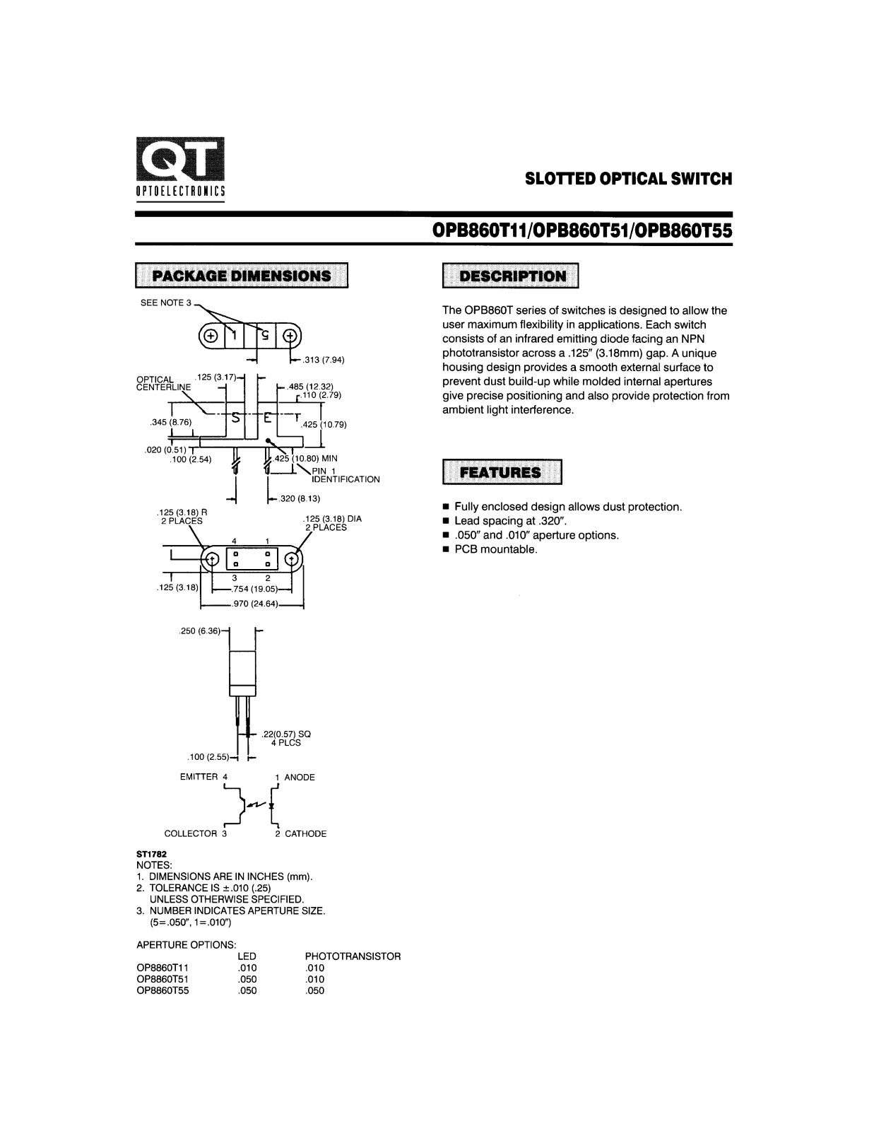 QT OPB860T11, OPB860T55, OPB860T51 Datasheet