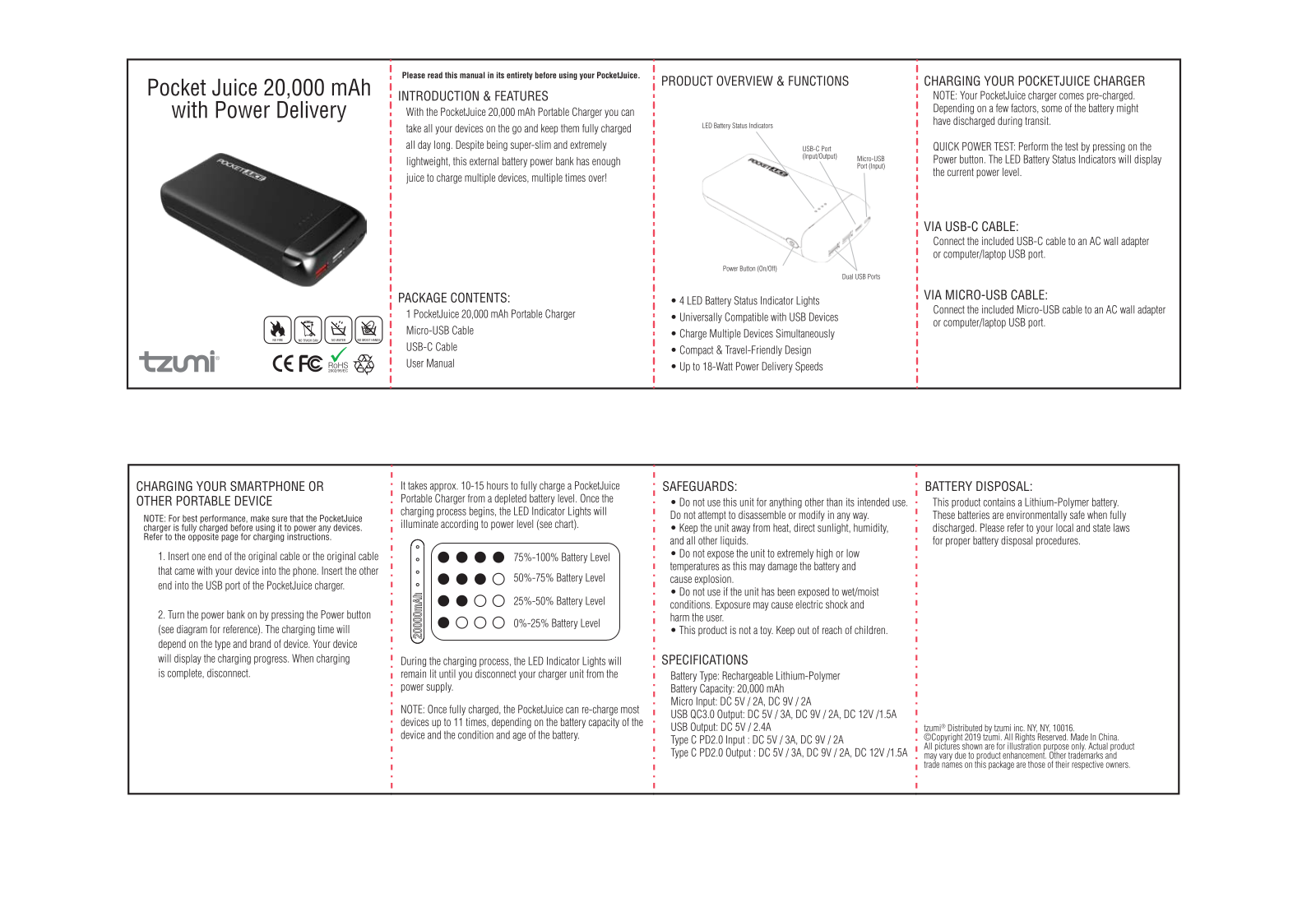 Tzumi PJ 20K PD User Manual