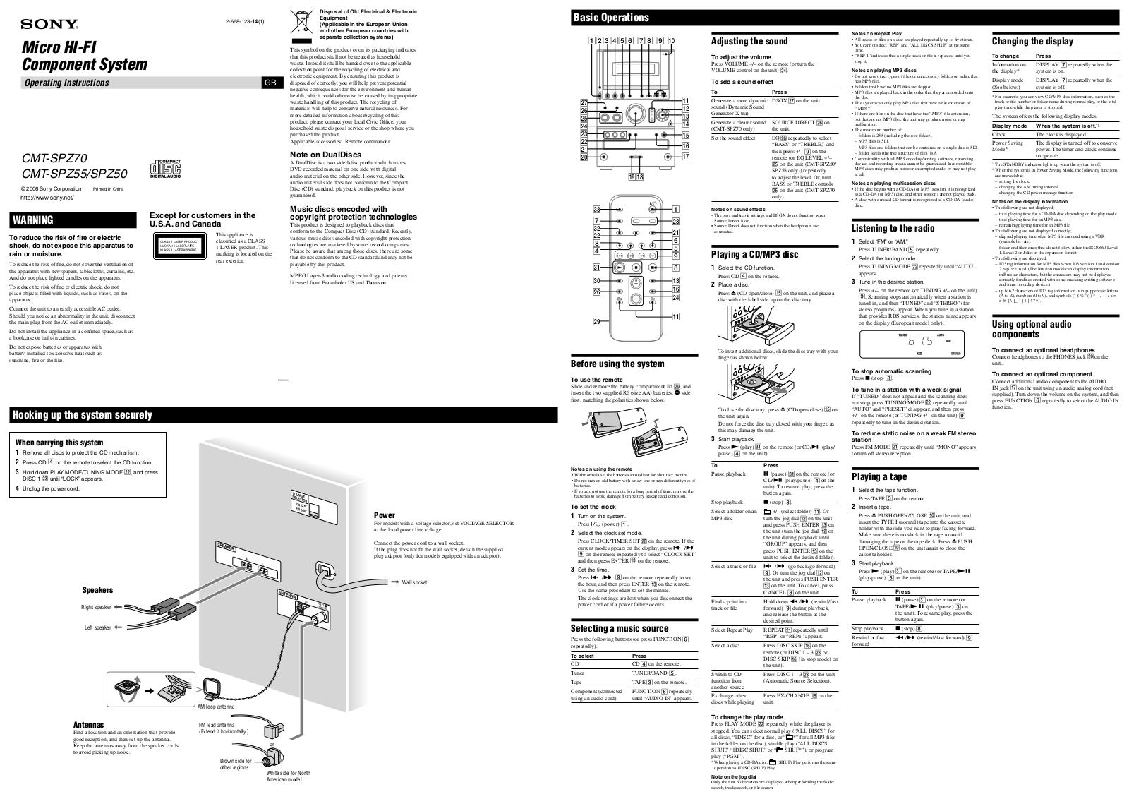 Sony CMT-SPZ55 Operating Manual