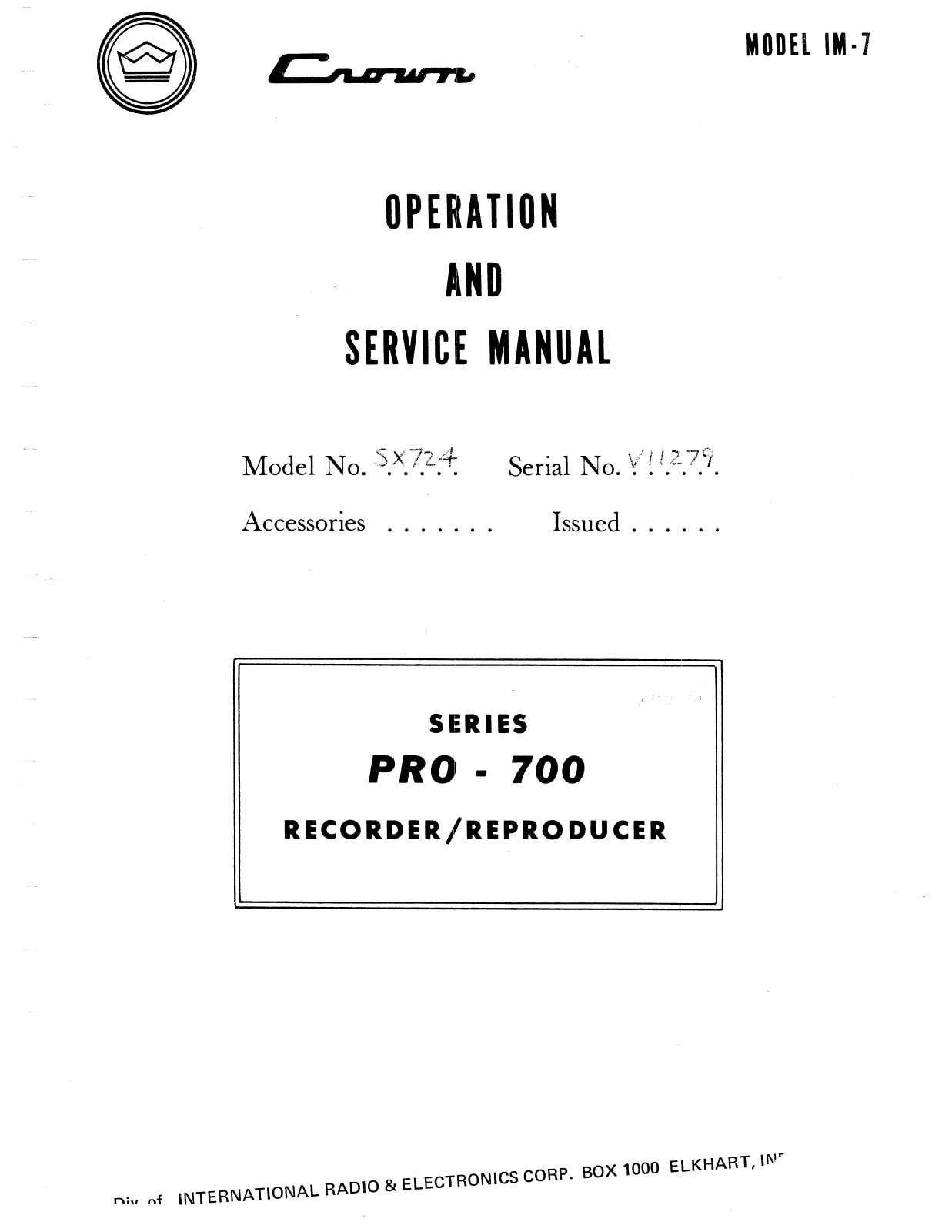 Crown Pro-700 Service manual