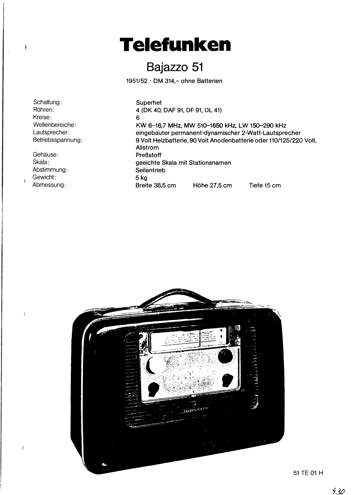 Telefunken Bajazzo-51 Schematic