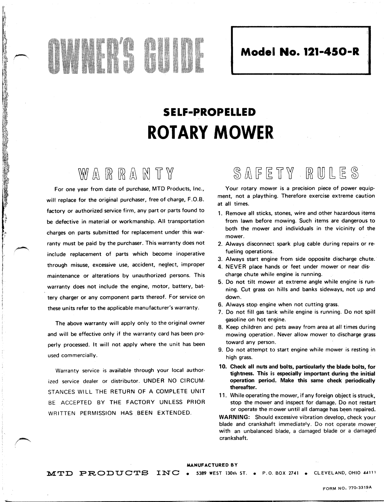 MTD 121-450-R User Manual