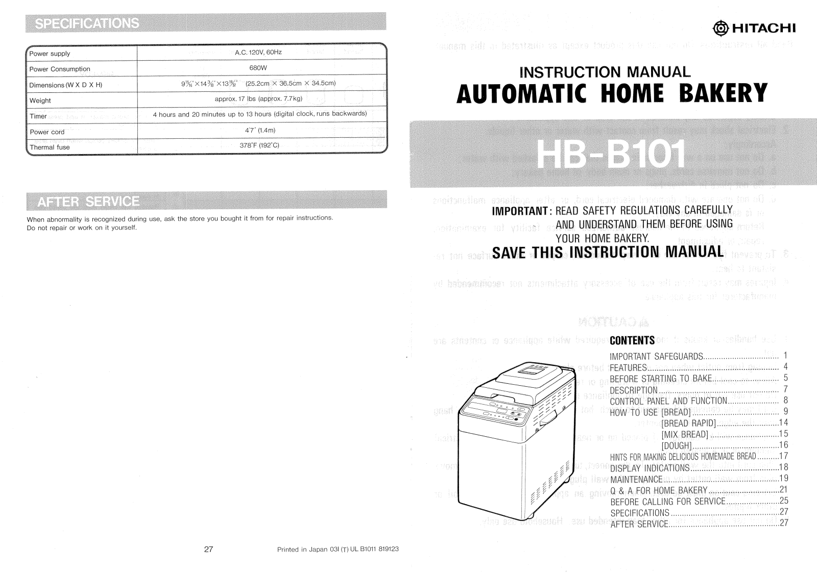 Hitachi HB-B101 Instruction Manual