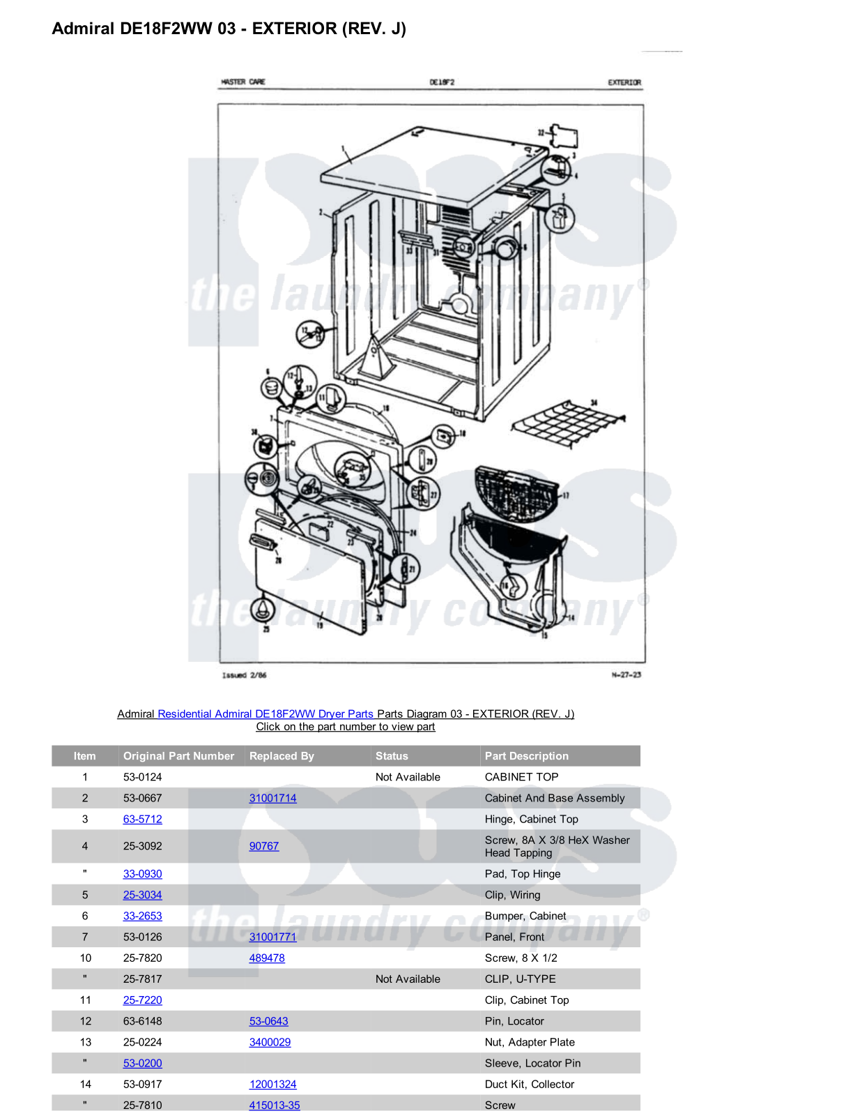 Admiral DE18F2WW Parts Diagram