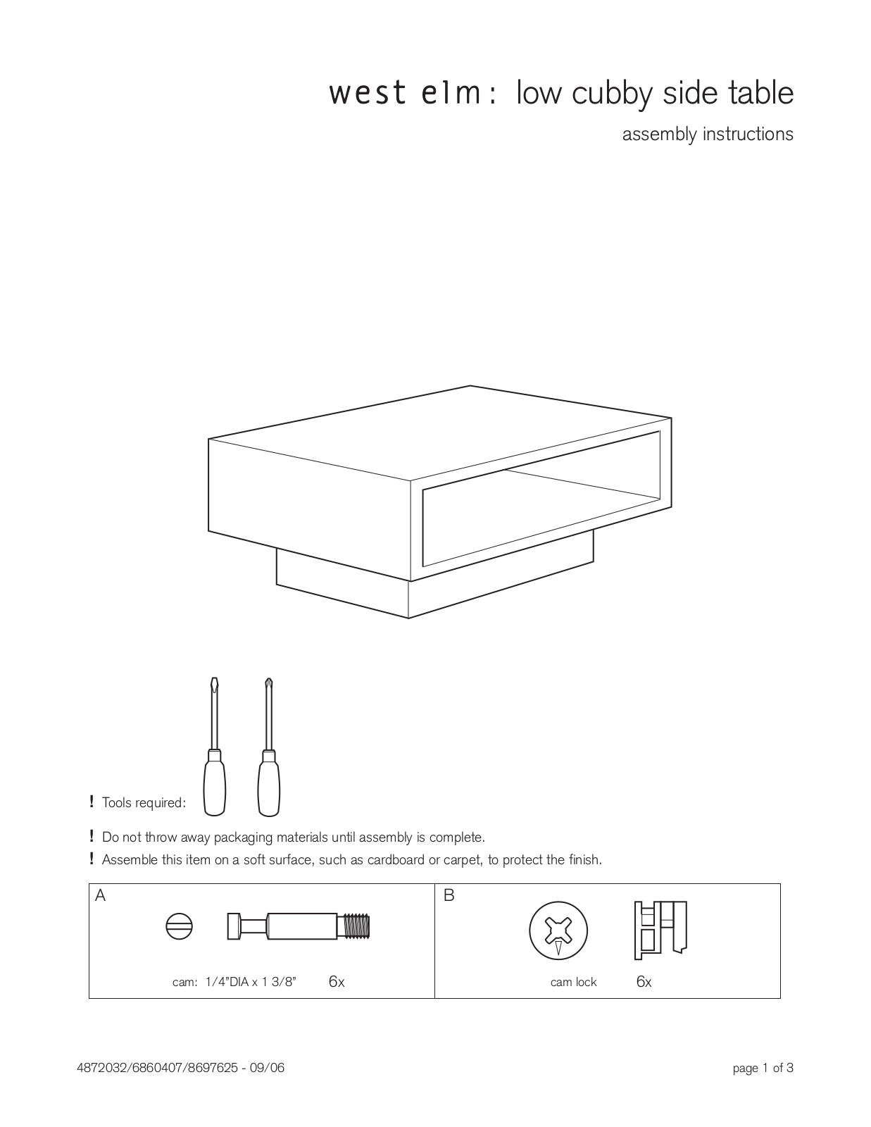 West Elm Low Cubby Side Table Assembly Instruction