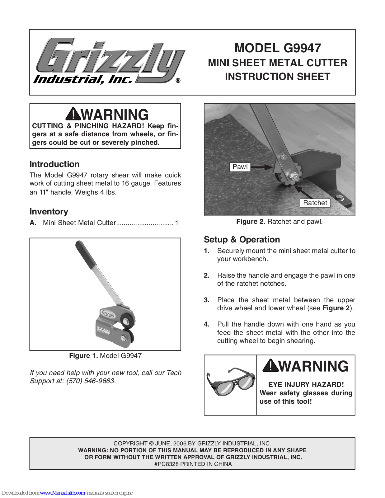 Grizzly MINI SHEET METAL CUTTER INSTRUCTION SHEET G9947 Instruction Sheet