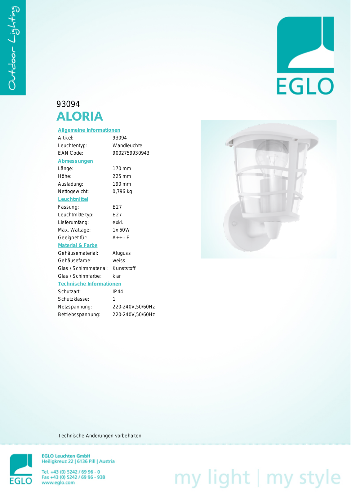 Eglo 93094 Service Manual