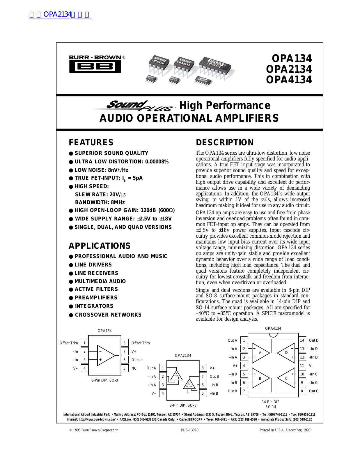 BURR-BROWN OPA134, OPA2134, OPA4134 User Manual