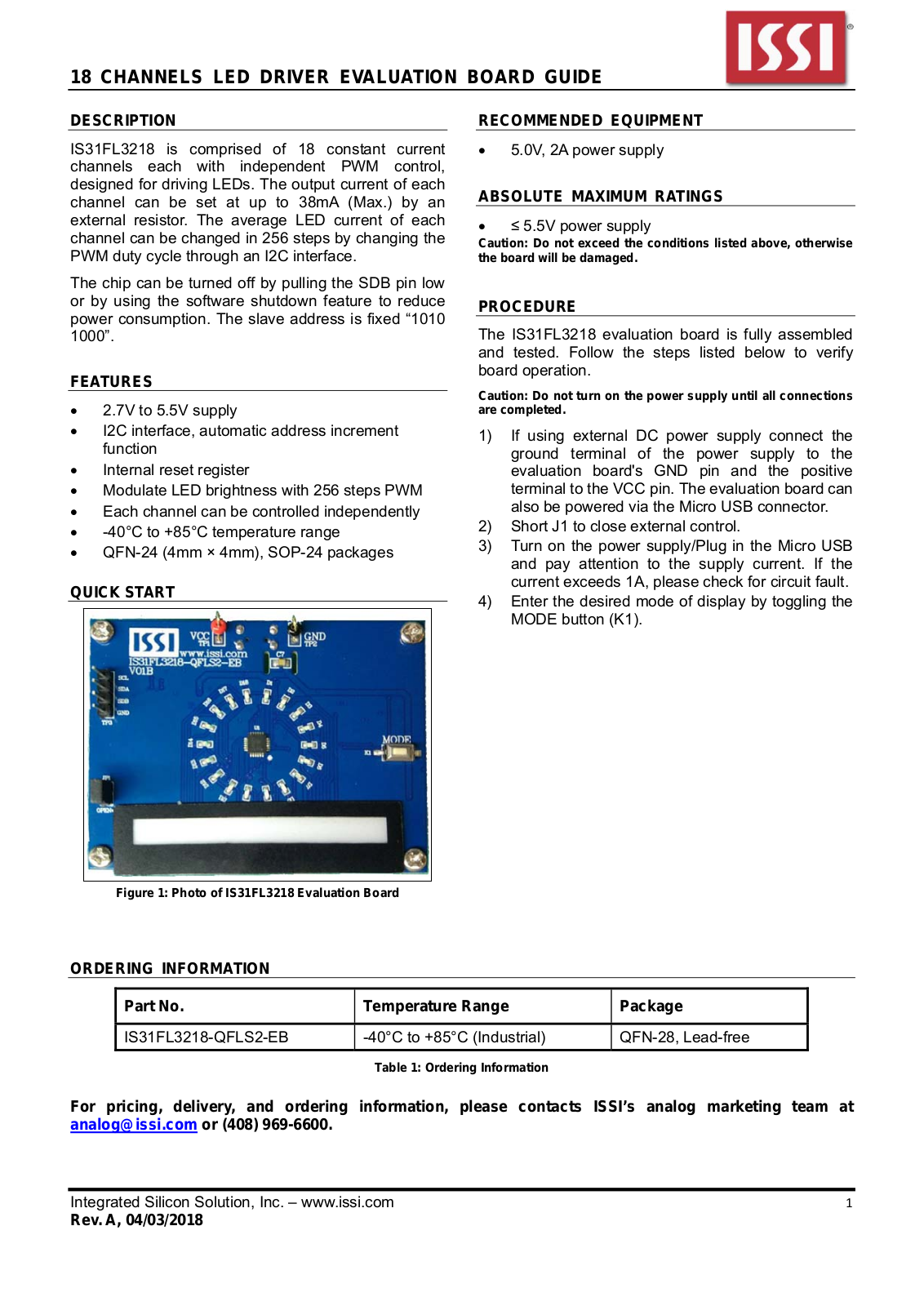 ISSI IS31FL3218 User Manual