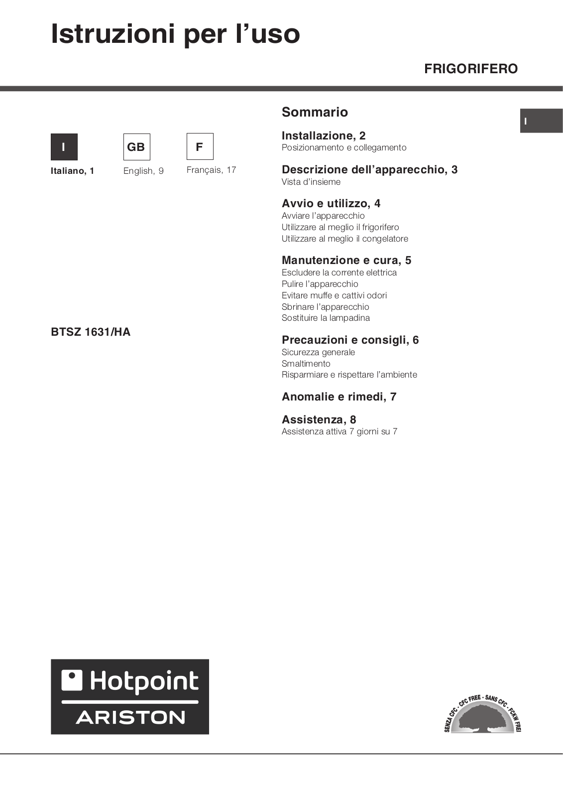 HOTPOINT BTSZ1631HA User Manual