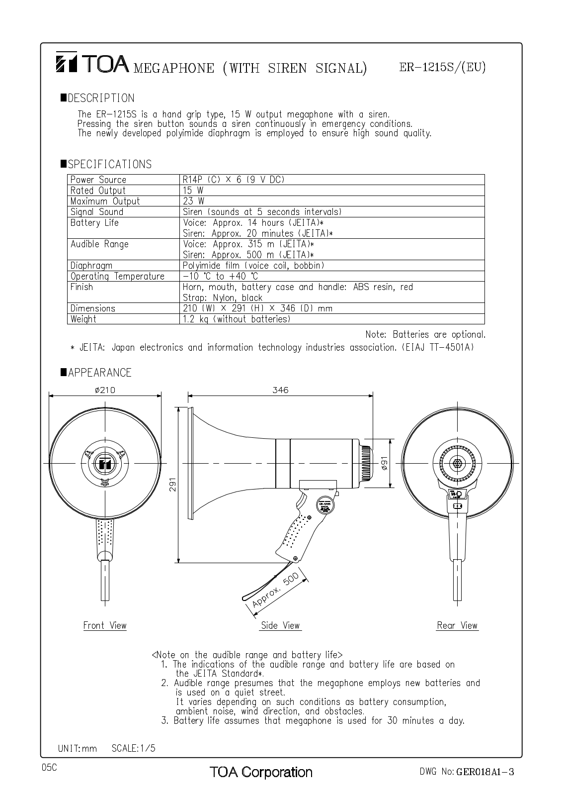 TOA ER-1215S User Manual